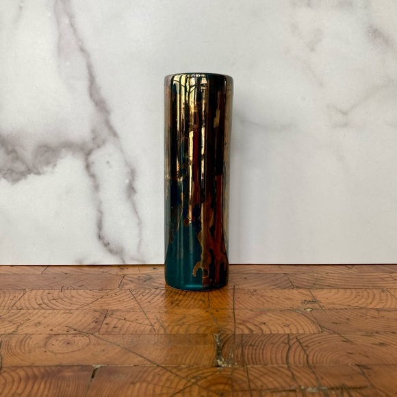 Vintage Iridescent Blue Gold Tubular Vase - Picture 2 of 6